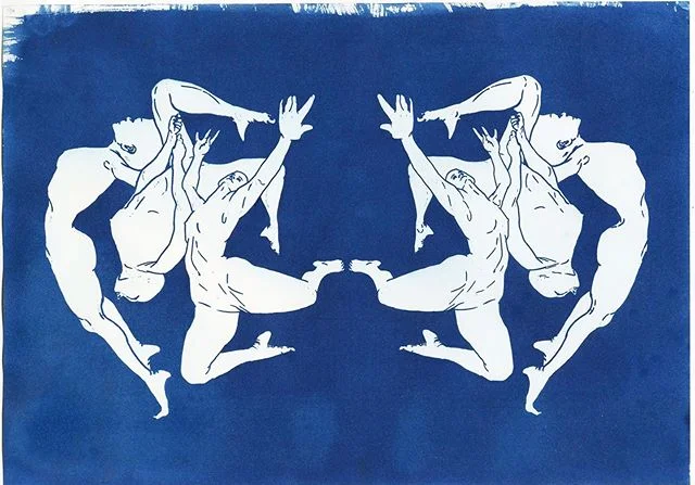 Cyanotype print + couple digital designs using the same drawing 🌀🖌 #art #painting #cyanotype