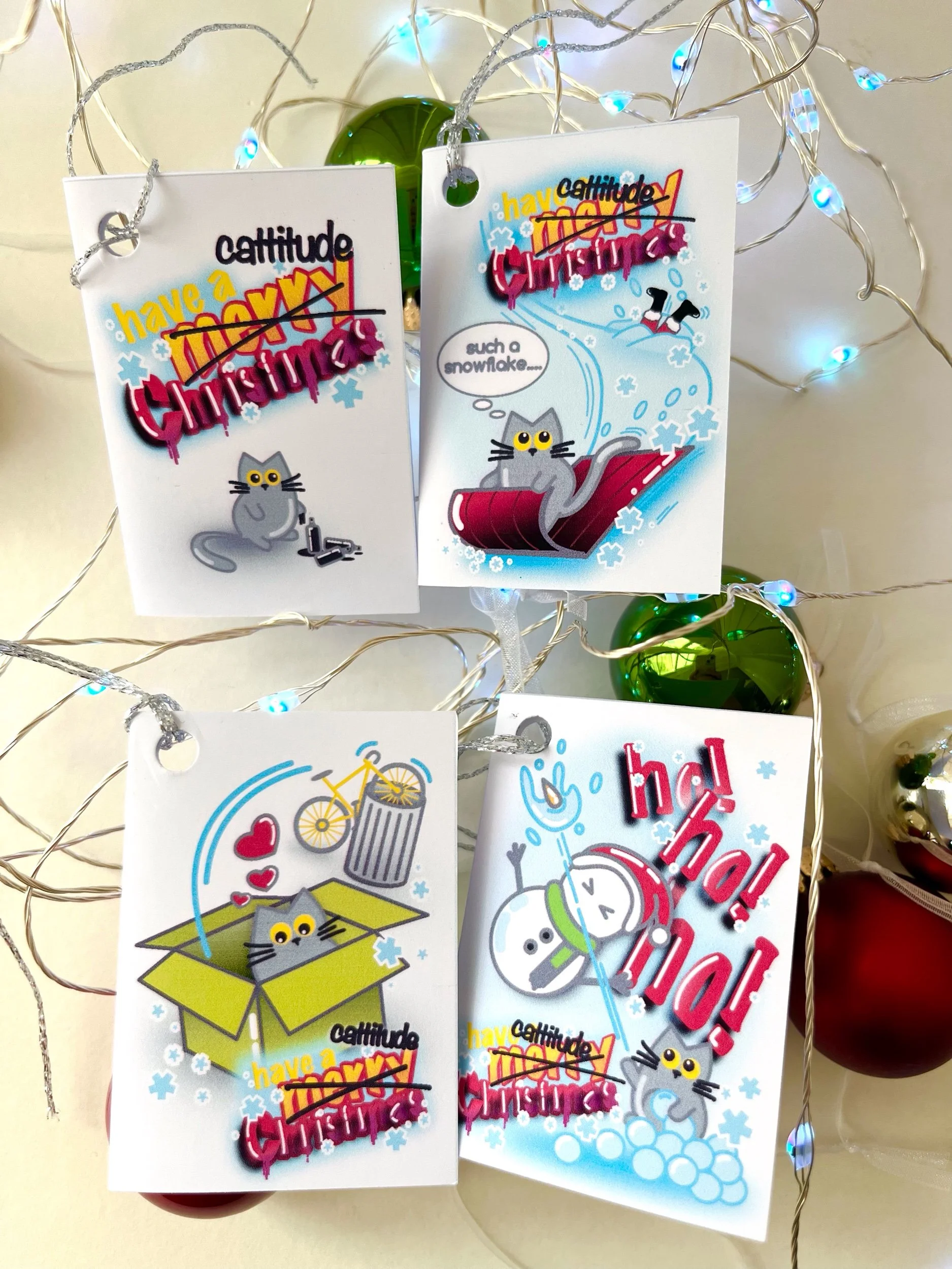 Cattitude set of 4 tags