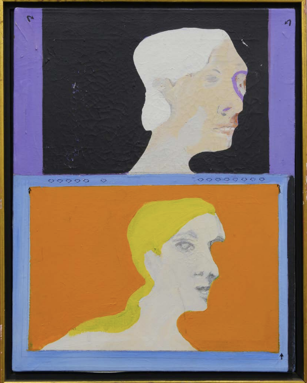 Lynn Hershman Leeson, Double Header , 1967 , Acrylic on canvas, 45,7 x 35,5 cm