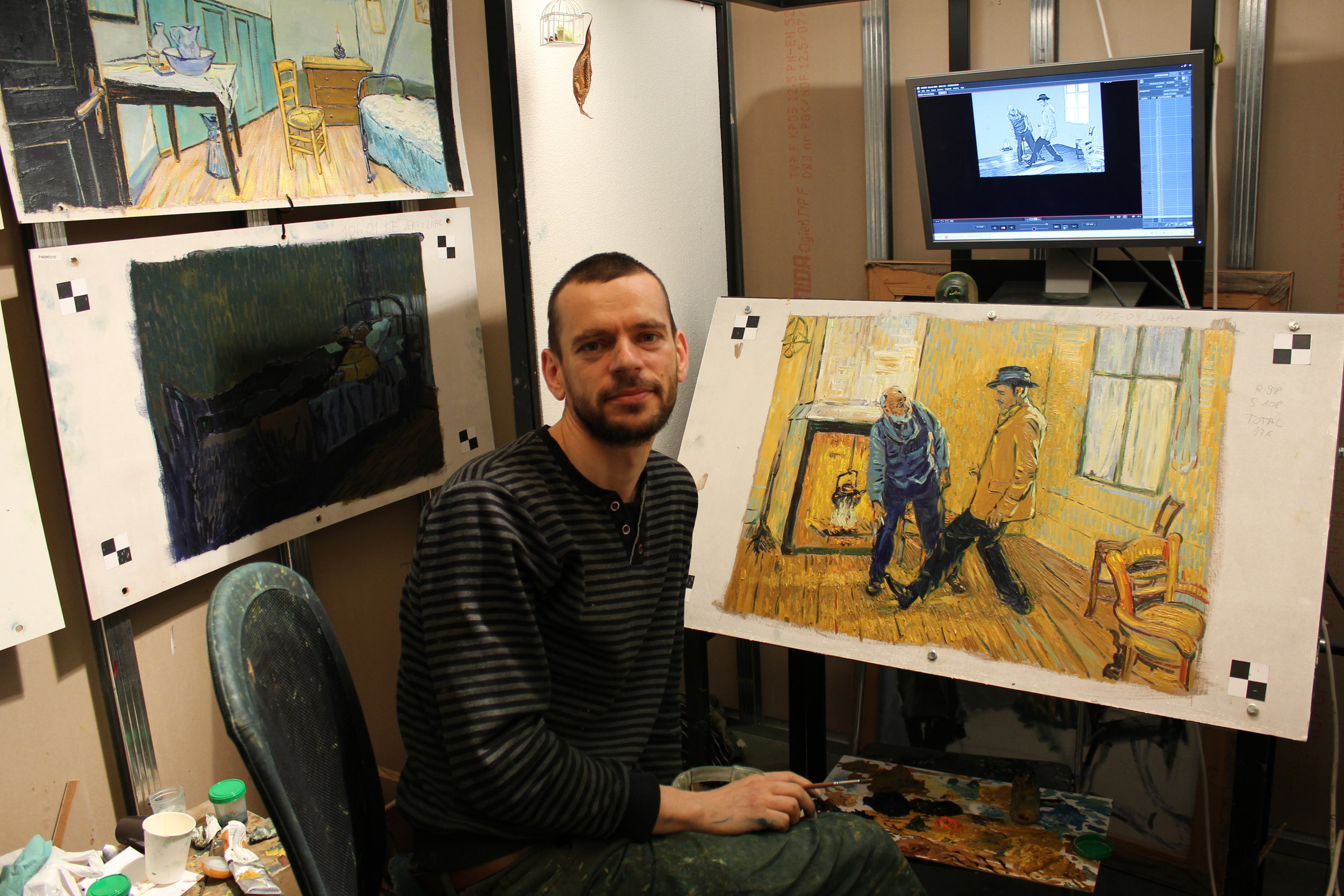  Behind the scenes images of the painting animators behind the award-winning film, " Loving Vincent " - courtesy of BreakThru Films 