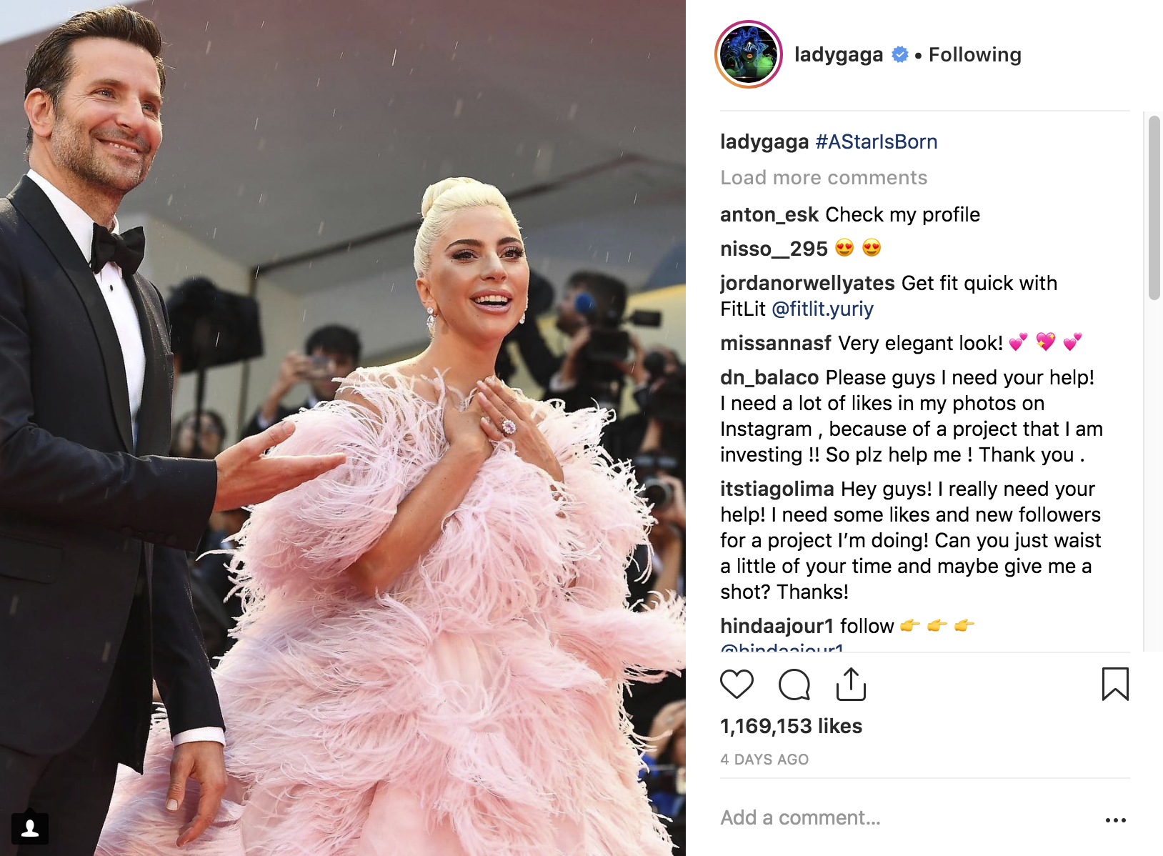 Bradley Cooper and Lady Gaga at premiere of A Star Is Born (2018) - courtesy of @LadyGaga on Instagram