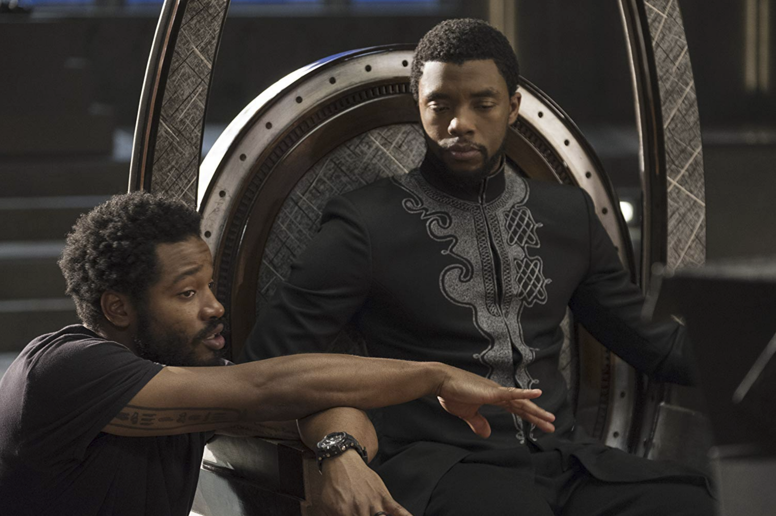 Ryan Coogler directing Chadwick Boseman in Black Panther (2017) - courtesy of Marvel/Disney