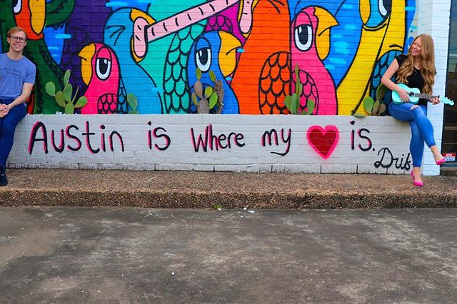 Not our best photo but the message is still true. Austin = Home. -
-
Blog post listing our favorite places in Austin on our website. Blog link in bio! .
.
.
.
.
#austinmurals #indieband #austinmusic #austinblogger #atxmusic #fenderukulele #fenderacou