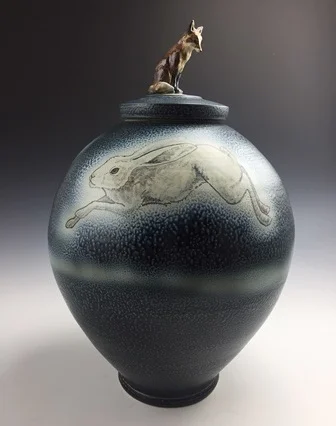 Charlie Tefft Rabbit and Fox jar, 23” x 15” x 15” Retail Value: $900