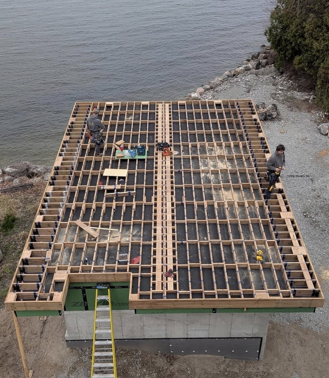 Incredible boathouse deck framing!