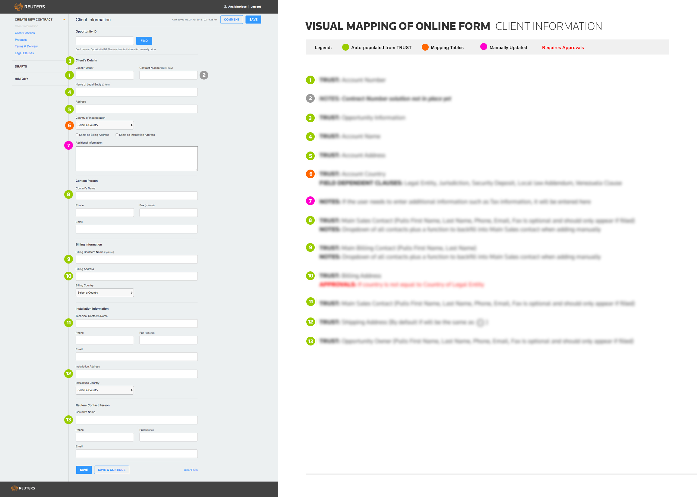 Annotated Customer Info Page for Vendor
