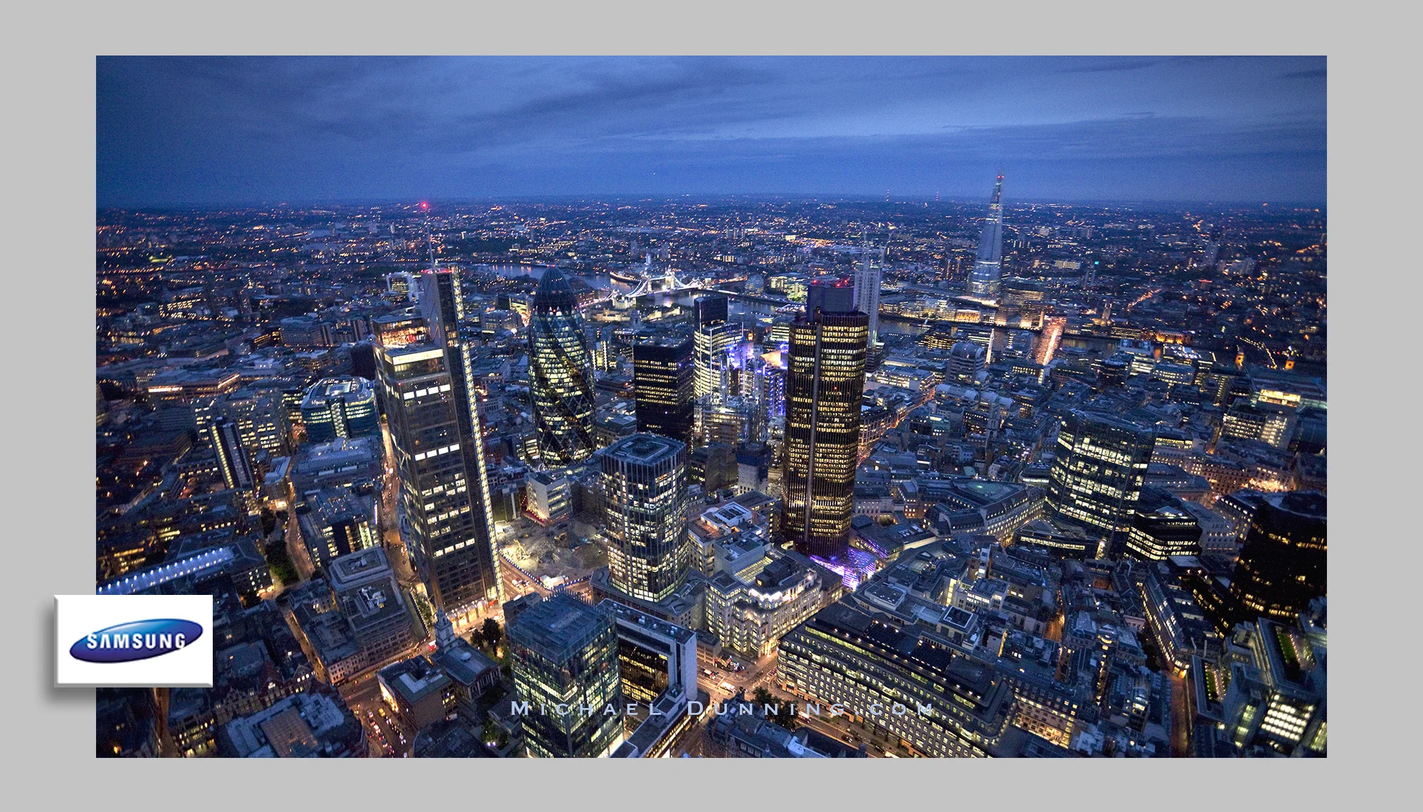 The brief from Samsung was to photograph the City of London from a helicopter at night.