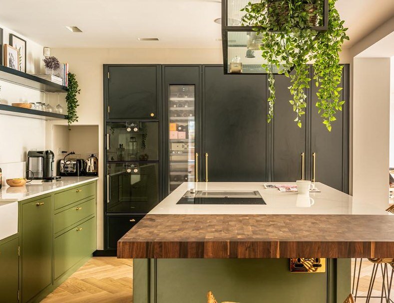 Anyone feeling green with envy with this kitchen ? A lovely collaboration with @stylebymanisha ! We changed the location Of the kitchen maybe two or three times and even just before construction took place. However we are so grateful that we made the