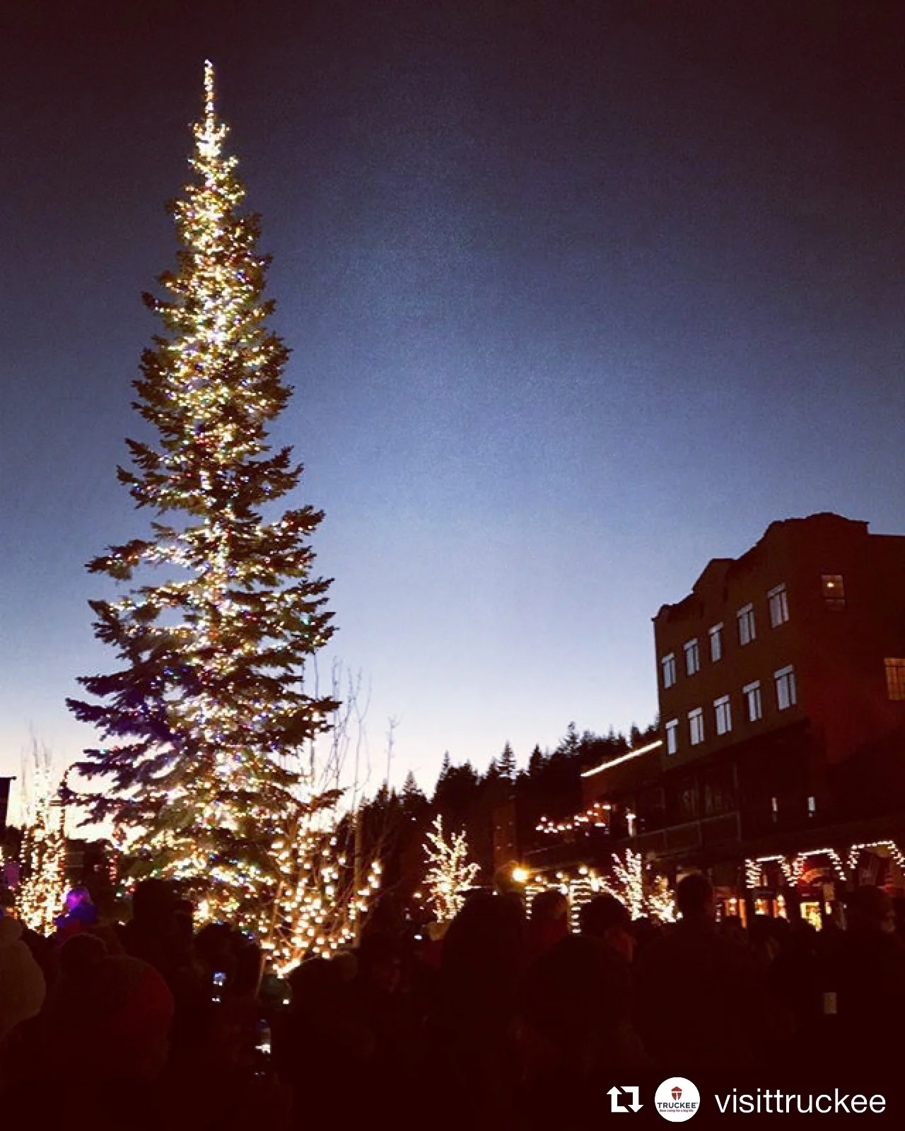 People gathering for the Holiday Lighting Ceremony