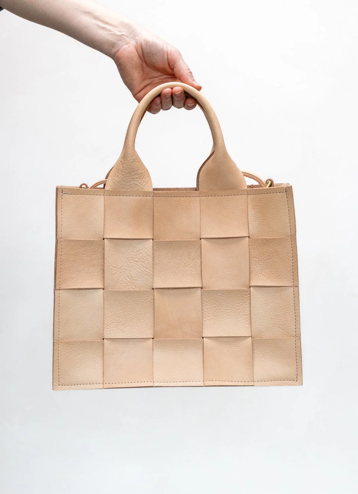 woven tote in milled natural vachetta