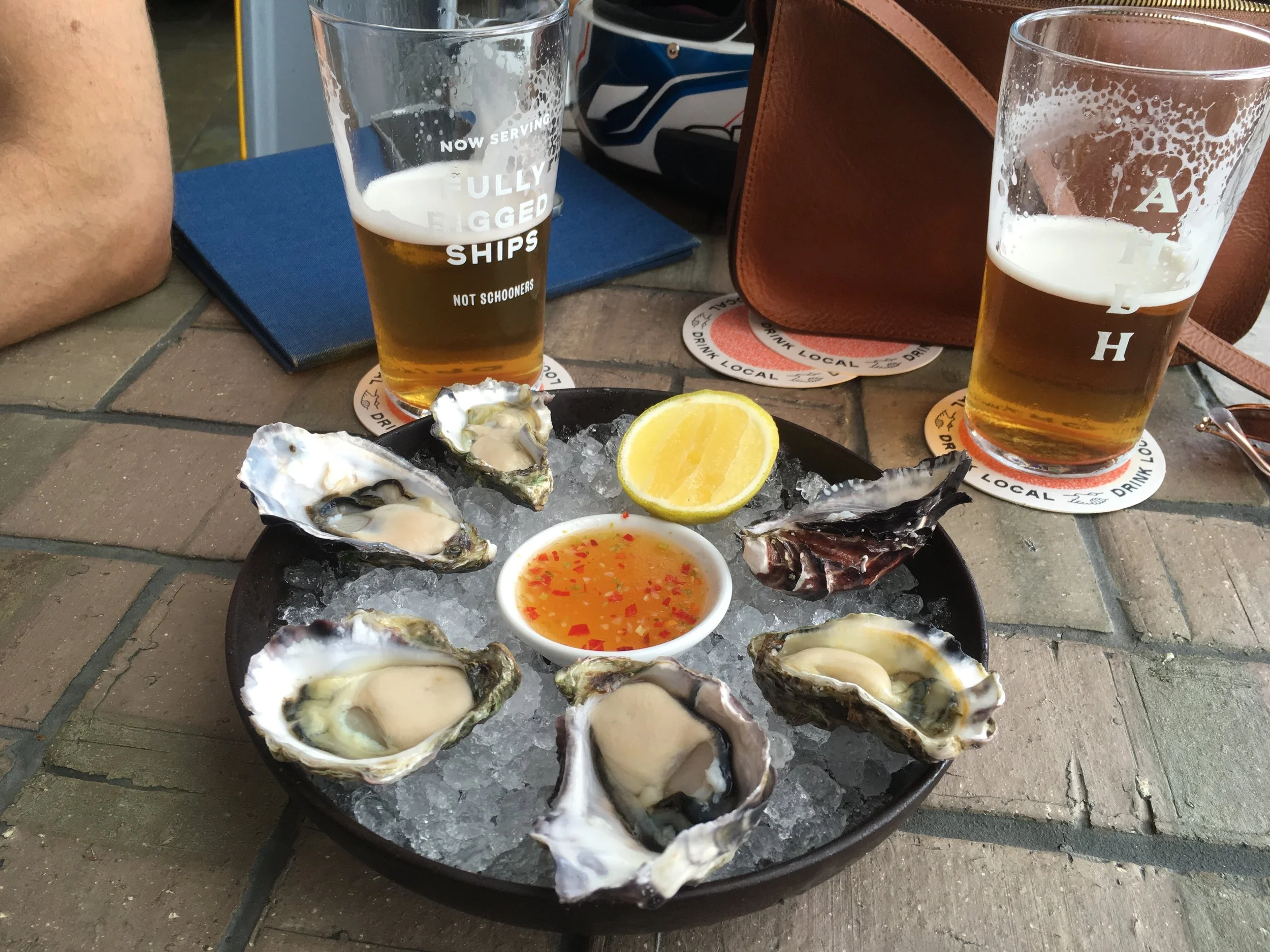 Sydney rock oysters with ginger chili sauce. Muah! 