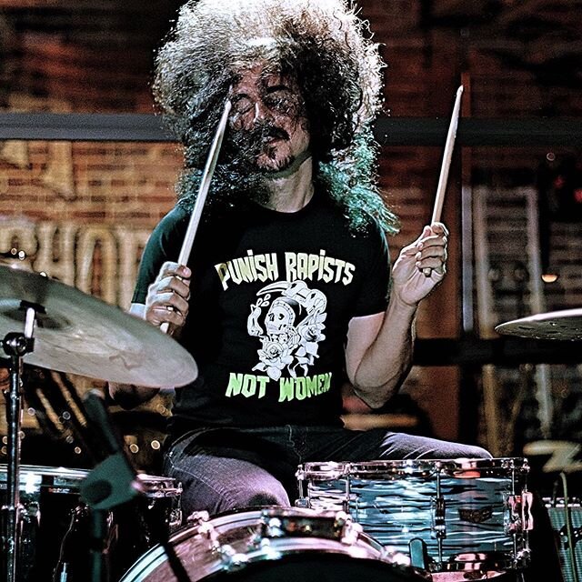 Killer drummer @gregsettino givin&rsquo; &lsquo;em hell in the PUNISH RAPISTS tee. #solidarity baby ⚡️⚡️ Link in bio. 📸 @alysoncamus