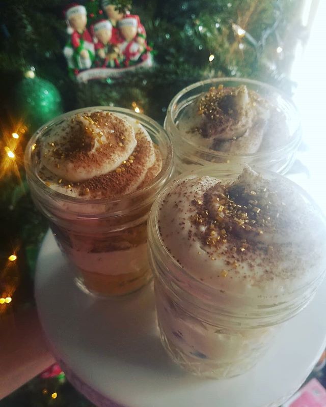 Got a few dozen of these! #cupcakejars  different flavors available...these are #cannoli with a little gold sparkle for the lovely evening! Three left of cannoli...also vanilla with van mousse, van buttercream, fr van cake with dulce de leche and van