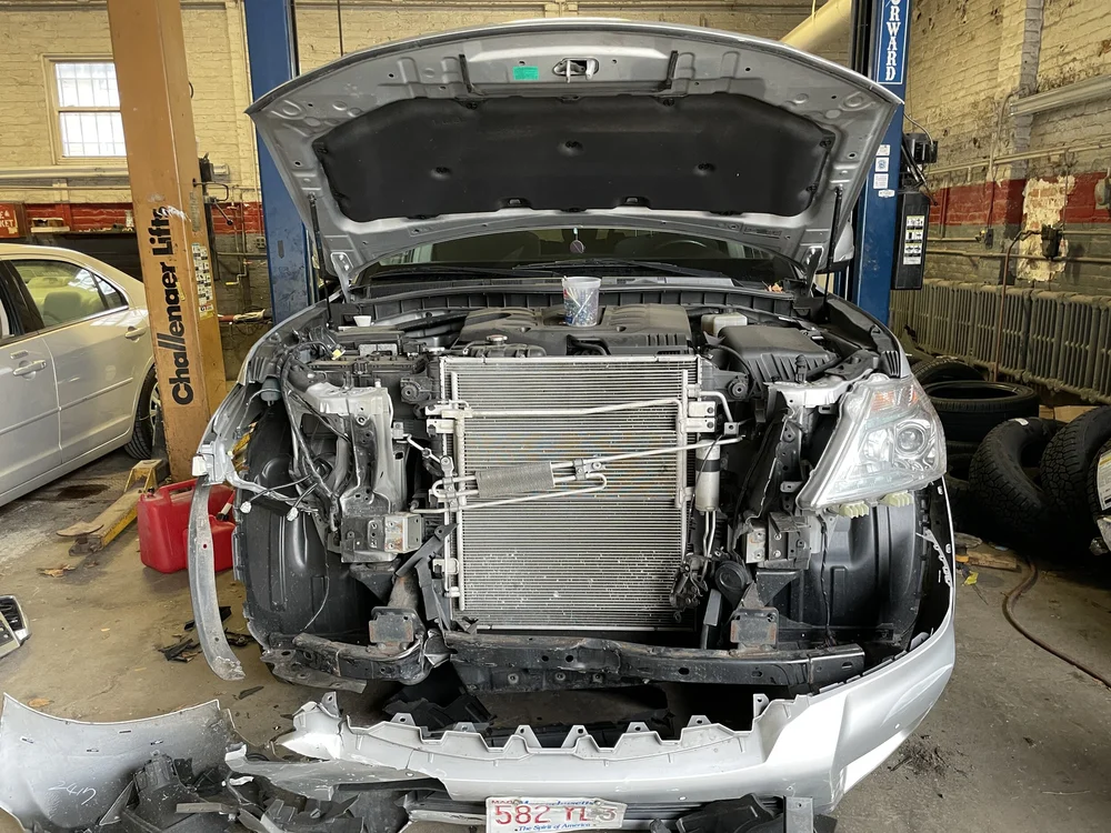 Front-end collision repair work at Hynes Auto Center