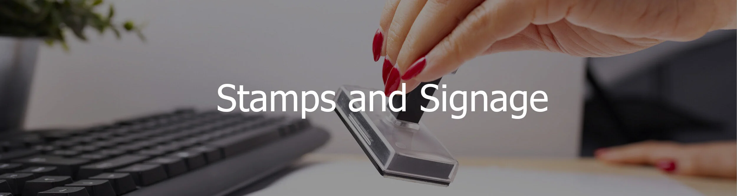 Woman At Office Work. A Female Hand, With Red Nails, Stamps Docu