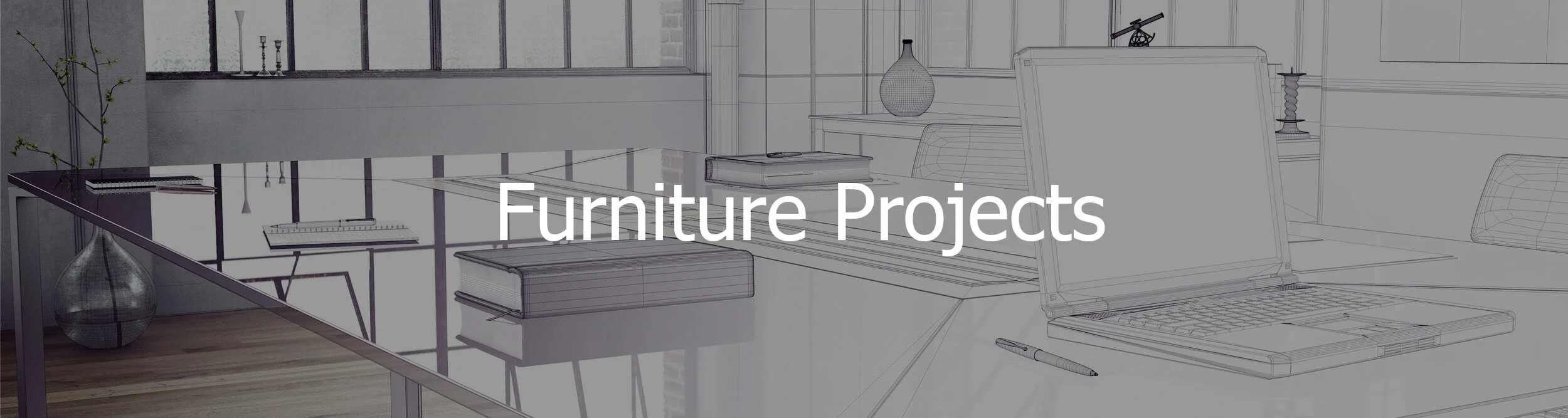 Laptop computer in office as panorama with gradient from wirefra