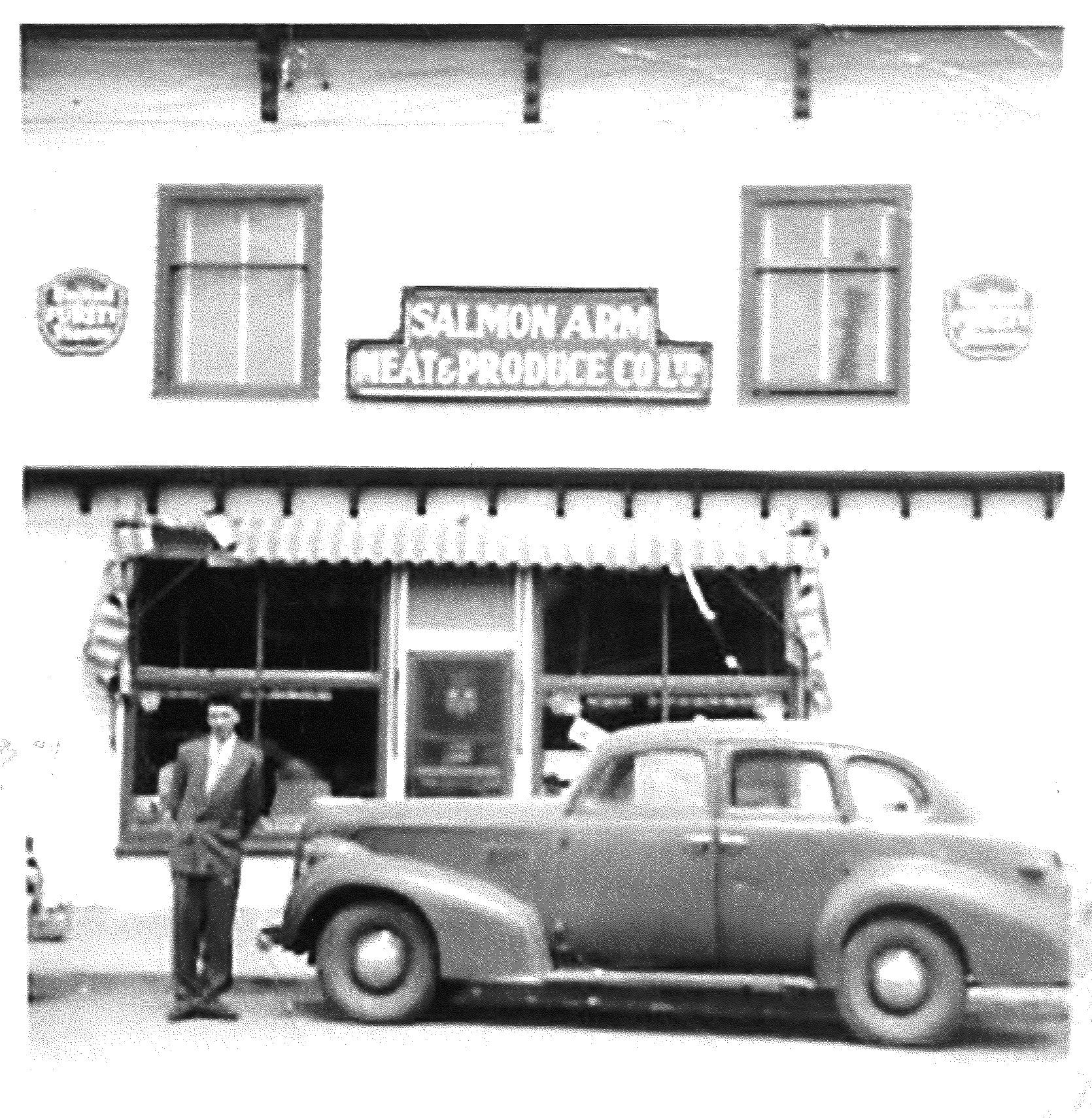  Donnie Askew in front of Salmon Arm Meat &amp; Produce, the late 1940’s 