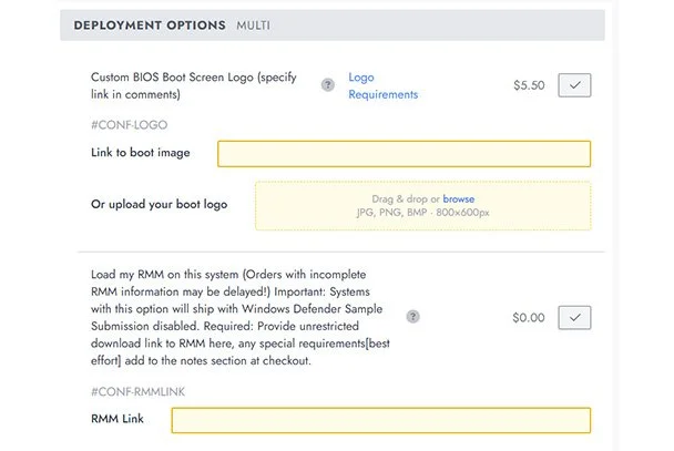 Default deployment settings