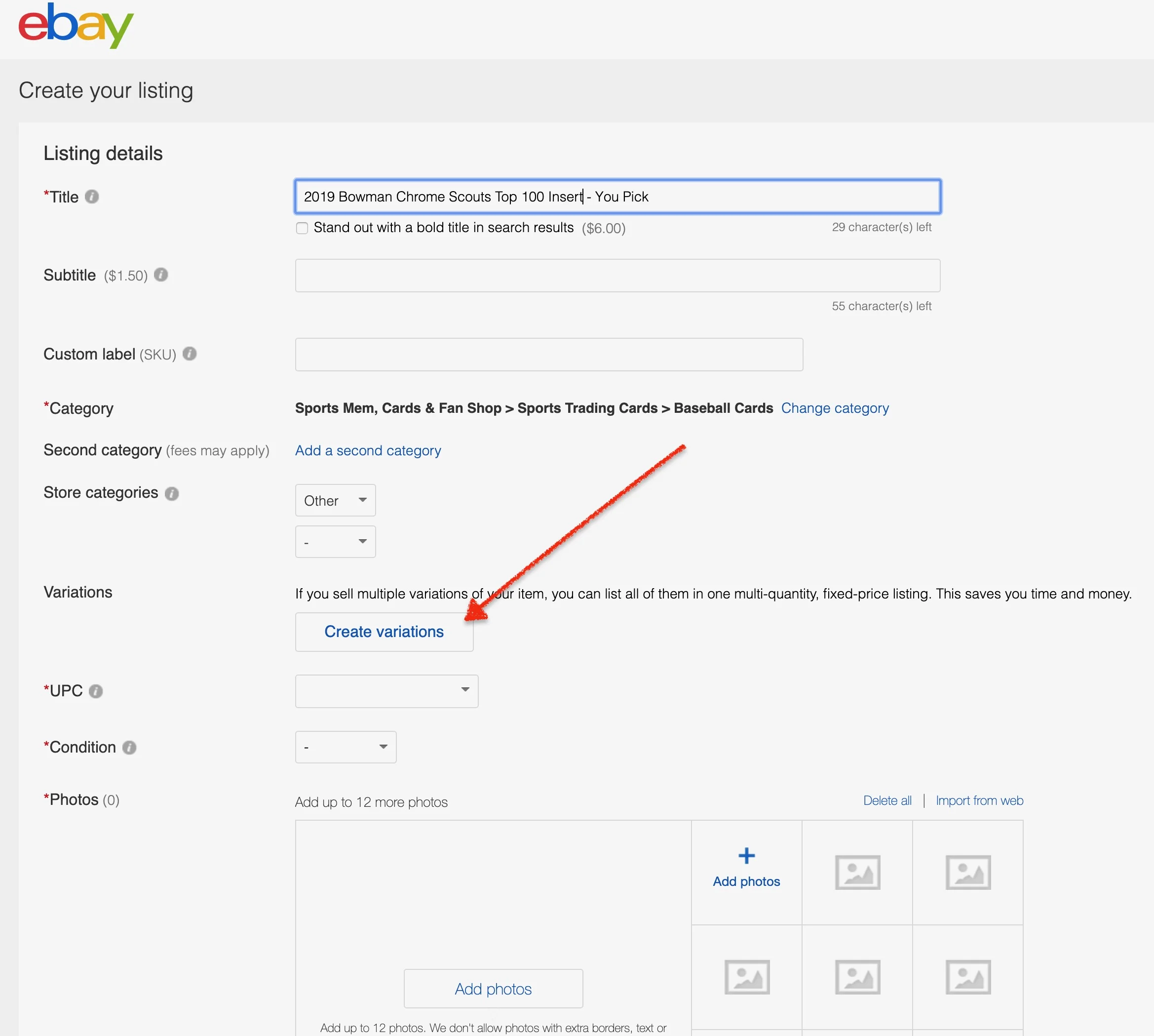 Simple Guide to Creating an eBay Variation Listing — WaxPackHero