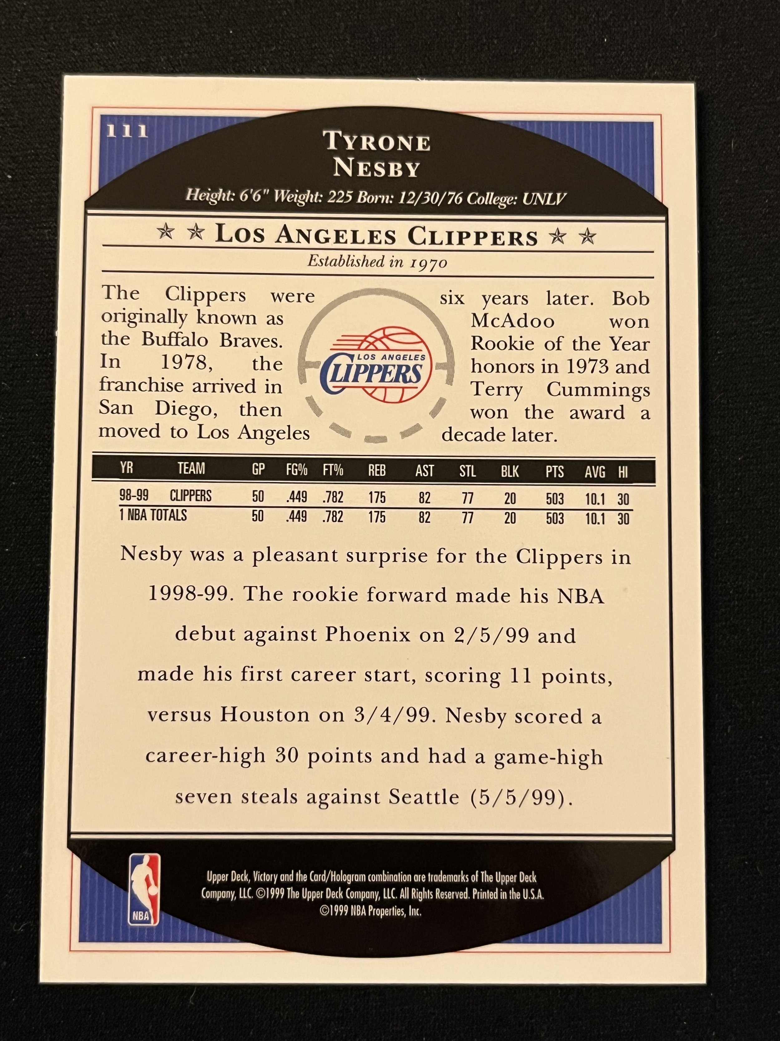 1999 Upper Deck Victory #111 - back