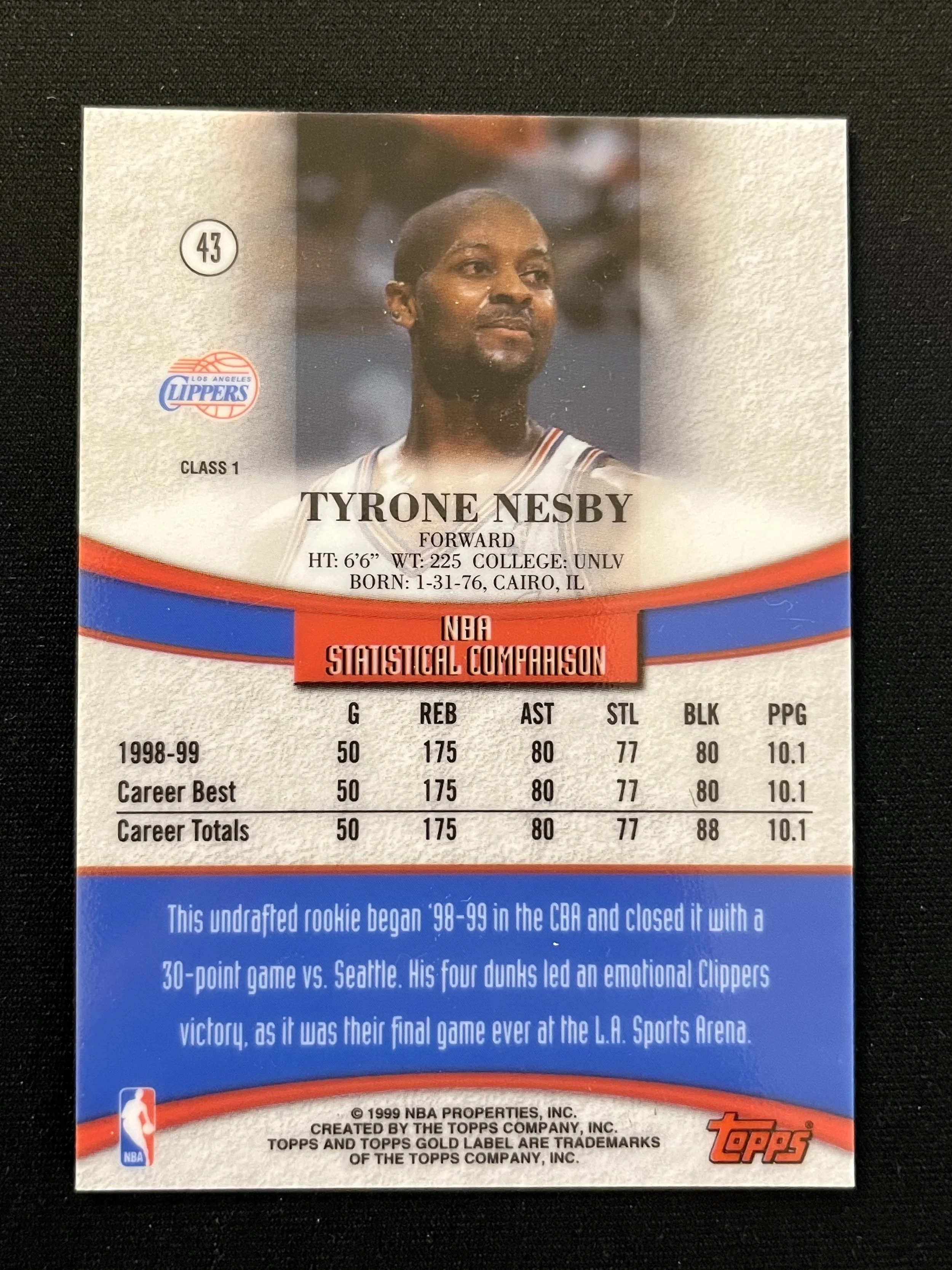 1999 Topps Gold Label Class 1 Black Label #43 - back