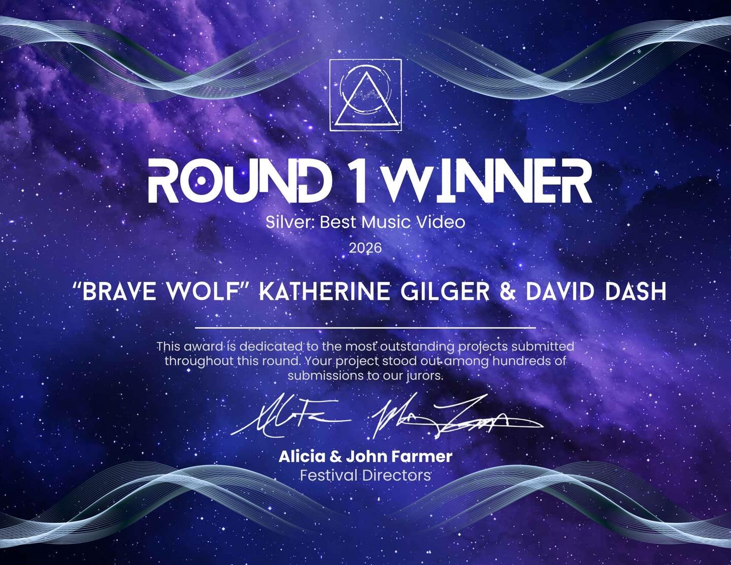 Thank you @zepfestofficial for the Silver: Best Music Video award for Brave Wolfe!

🎻: @kat_gilger 
🎺: @dashtrpt 
Film by: @maxhighstein Desert Heart Recordings, Inc., Santa Fe, NM &ndash; desertheart.com
Composition arranged by: @markoconnoroffici