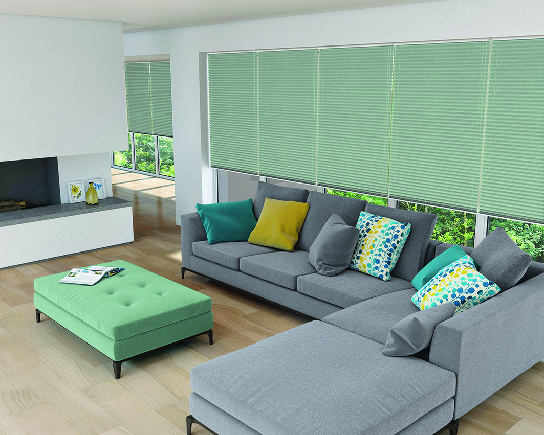 Pleated Blinds in Shot-Silk Mineral