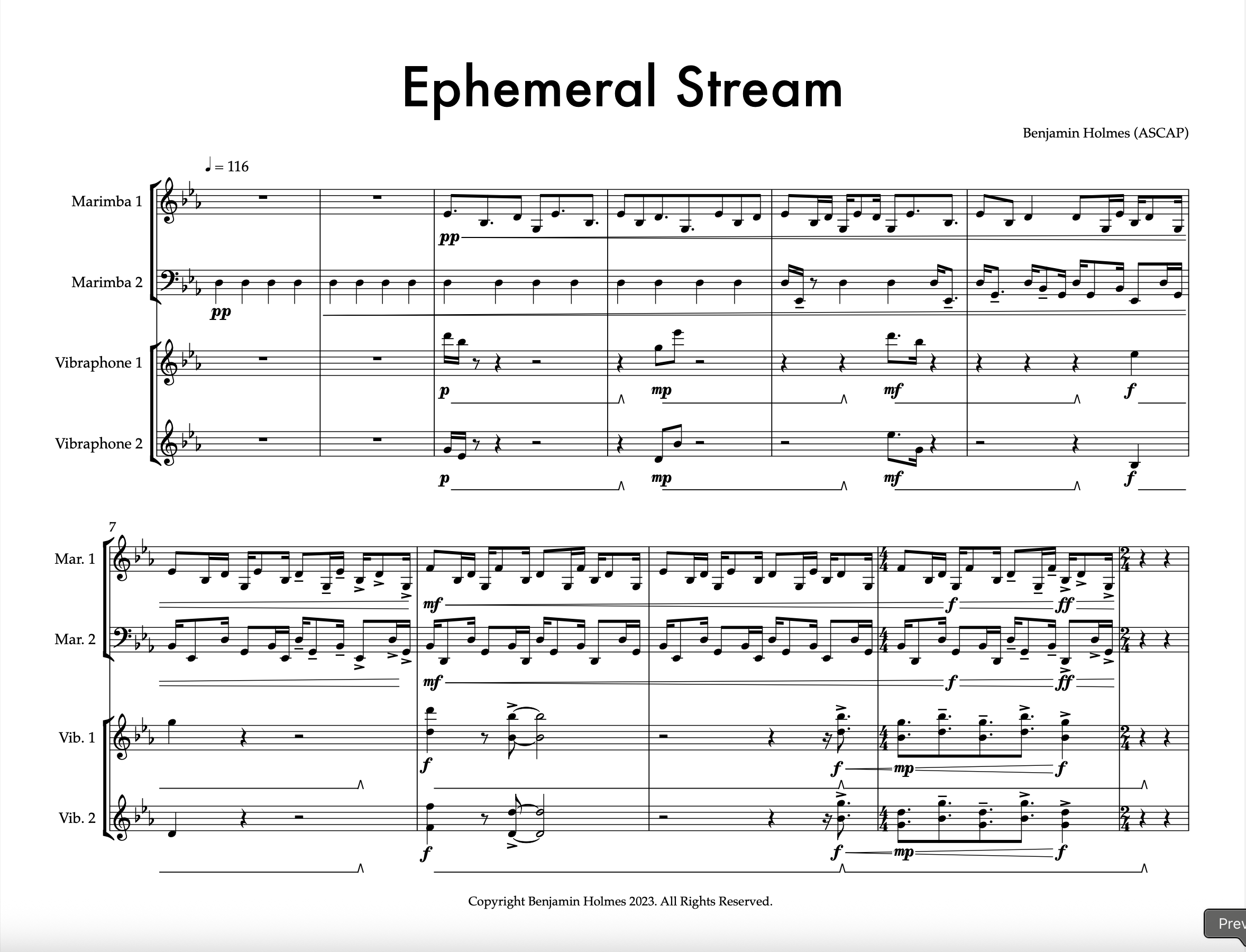 Ephemeral Stream - Mallet Quartet by Benjamin Holmes