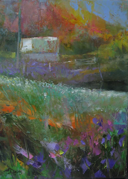 <i> AUTUMN BARN </i> <br> Oil on canvas <br> 14" x 10" <br> SOLD