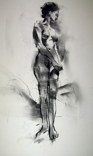    Frontal Figure 7866    Charcoal on archival paper  25" x 15"  Archived 