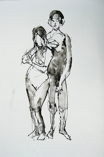    Standing Models 4745    Ink wash on archival paper  22" x 14.5"  Archived 