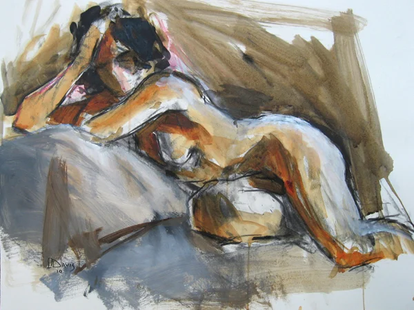 <i> MODEL ON CHAISE 6598 </i> <br> Charcoal/acrylic wash on paper <br> 18" x 24" <br> SOLD