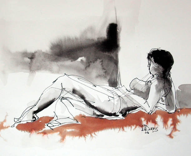 <i> SEATED FIGURE 8387 </i> <br> Colored ink wash on paper <br> 9"x11" <br> Price: SOLD