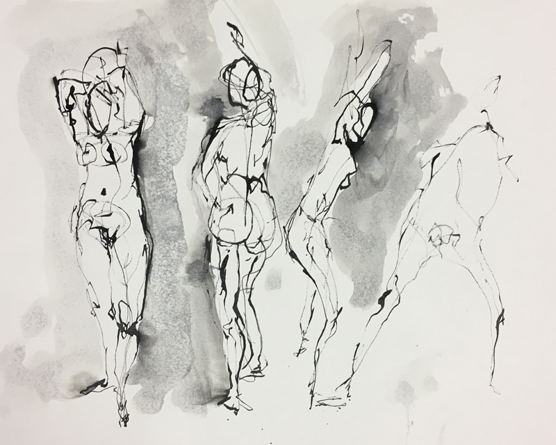    Four Figures    Ink wash on archival paper  12” x 15”  archived   