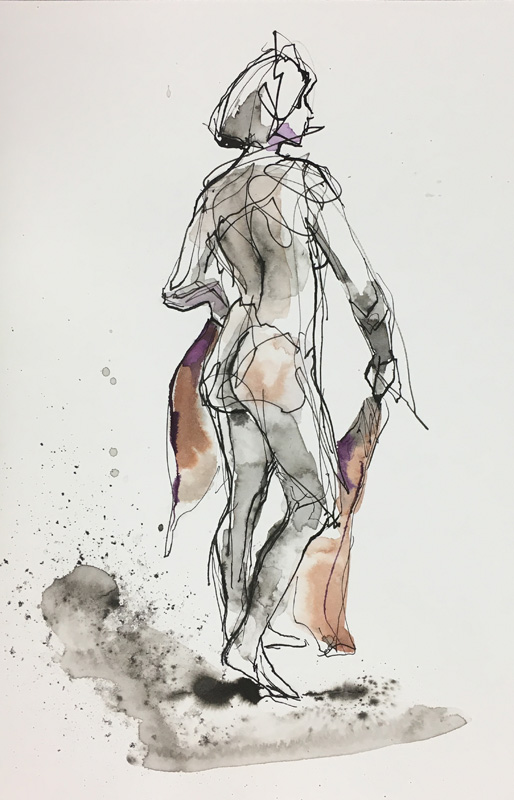    Figure With Scarf    Ink wash on archival paper  14” x 9”   SOLD  