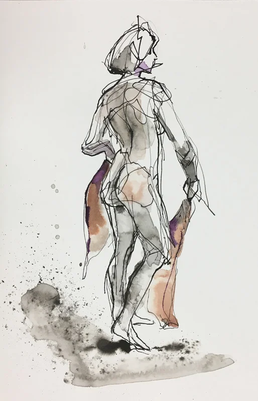 Figure With Scarf Ink wash on archival paper 14” x 9” Price: $25