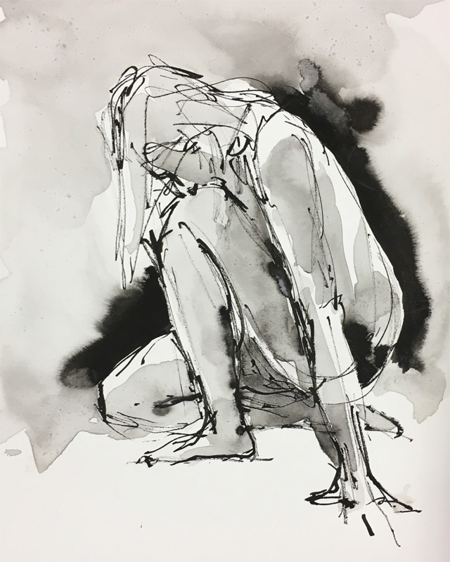    Kneeling Figure    Ink wash on archival paper  10” x 8”  SOLD 