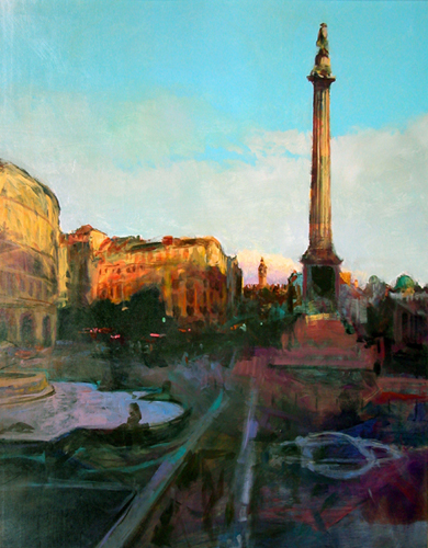    Sunset, Trafalgar Square    Acrylic on panel&nbsp;  45" x 36"&nbsp;   ARCHIVED  