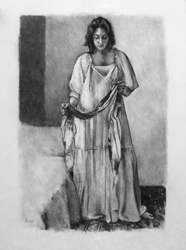    Figure With Scarf     Charcoal on archival paper&nbsp;  32" x 24"&nbsp;  Price: SOLD 