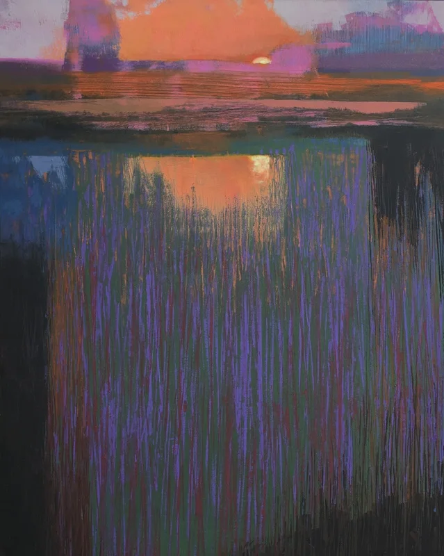Sunrise on the Marsh oil/cold wax on cradled panel 39.75” x 31.75” x 1.5” Price $1000