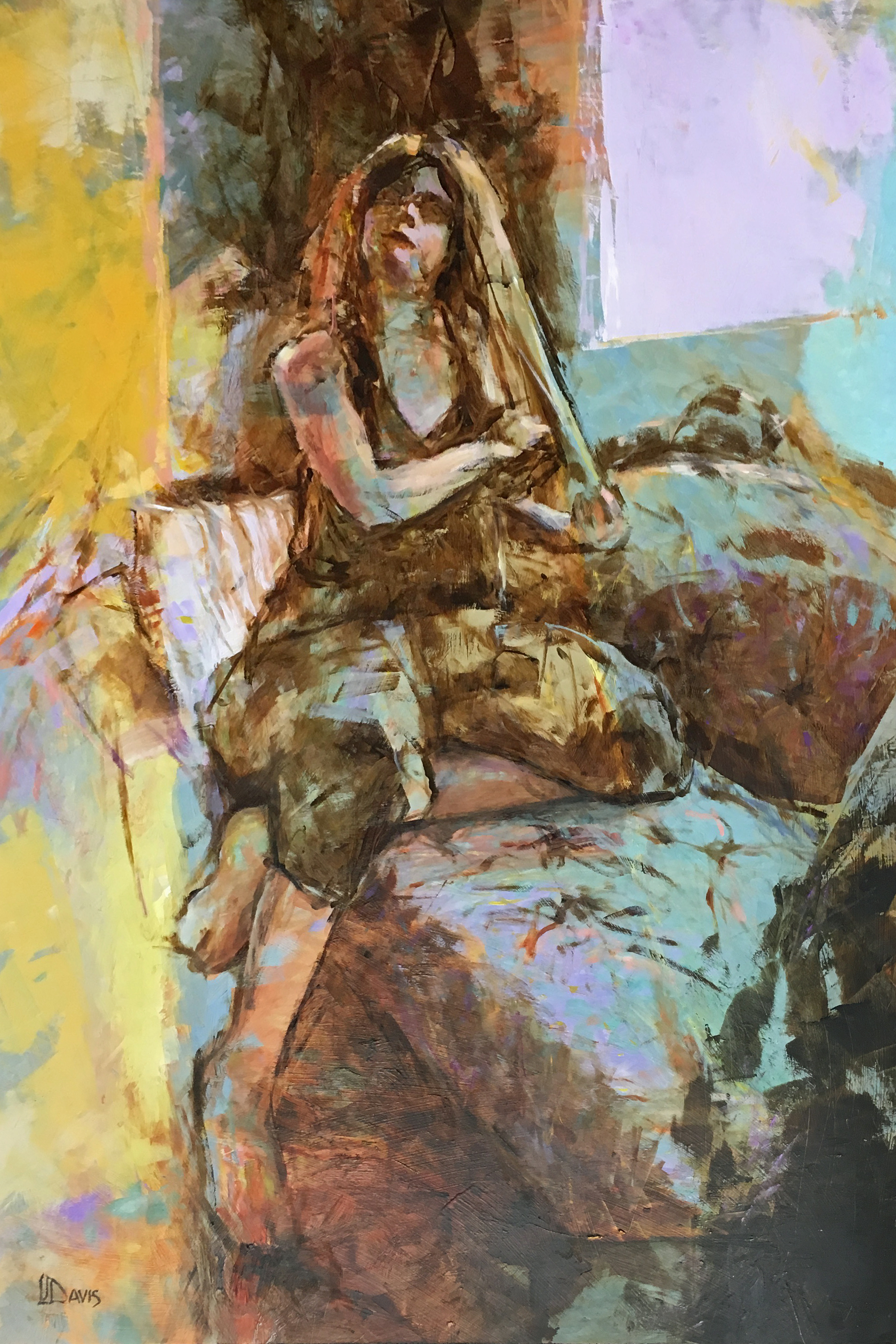    Loveseat Figure I    oil/cold wax on cradled panel  36” x 24” x .75”  Price $2400 