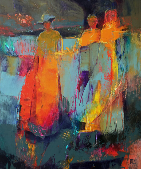    Gowns for the Gala    oil/cold wax on cradled panel  36” x 30” x 1.5”   Price $3000  