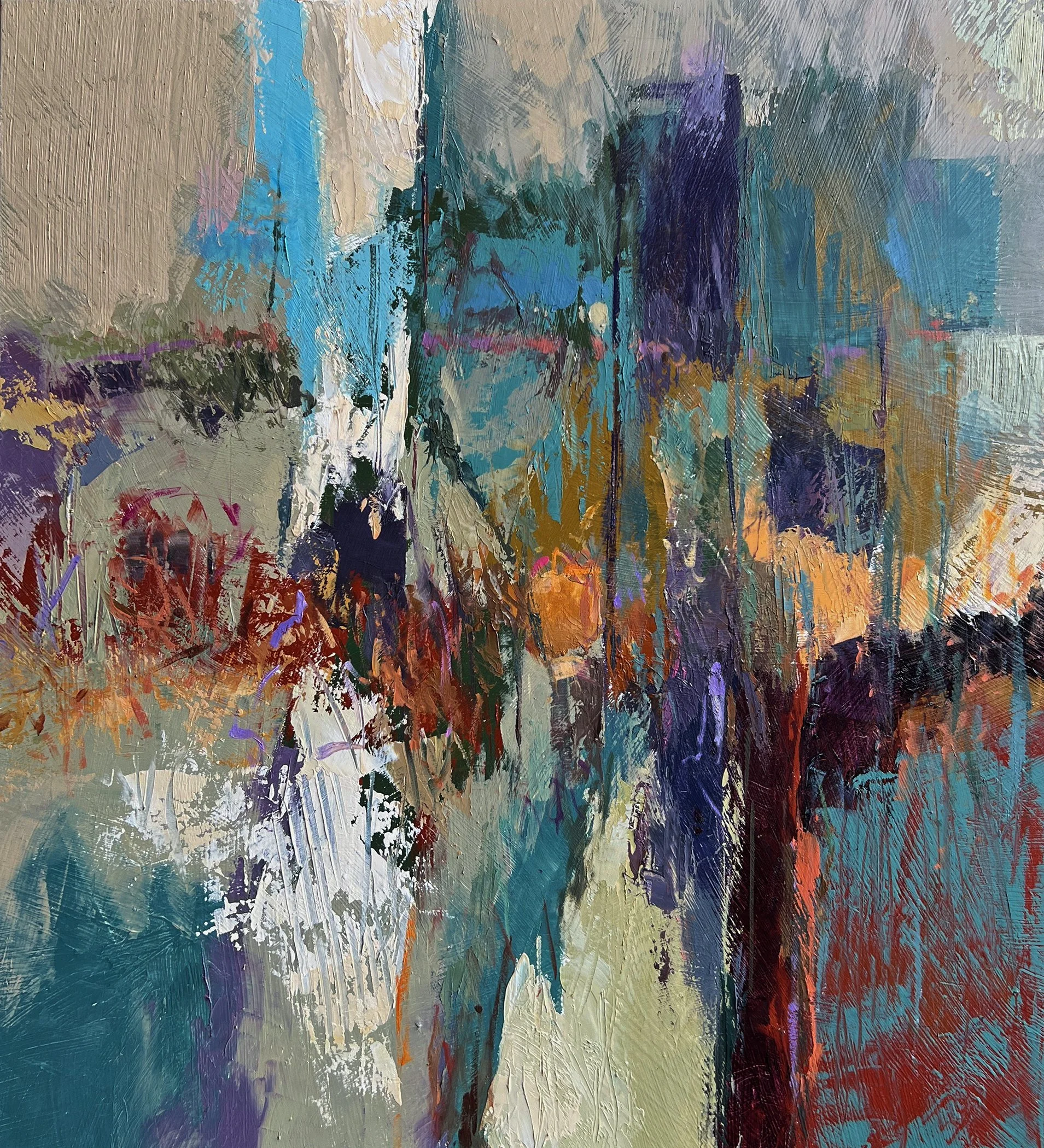    River’s Edge II   oil/cold wax on panel 22” x 20” x 1.5”   PRICE: $800  