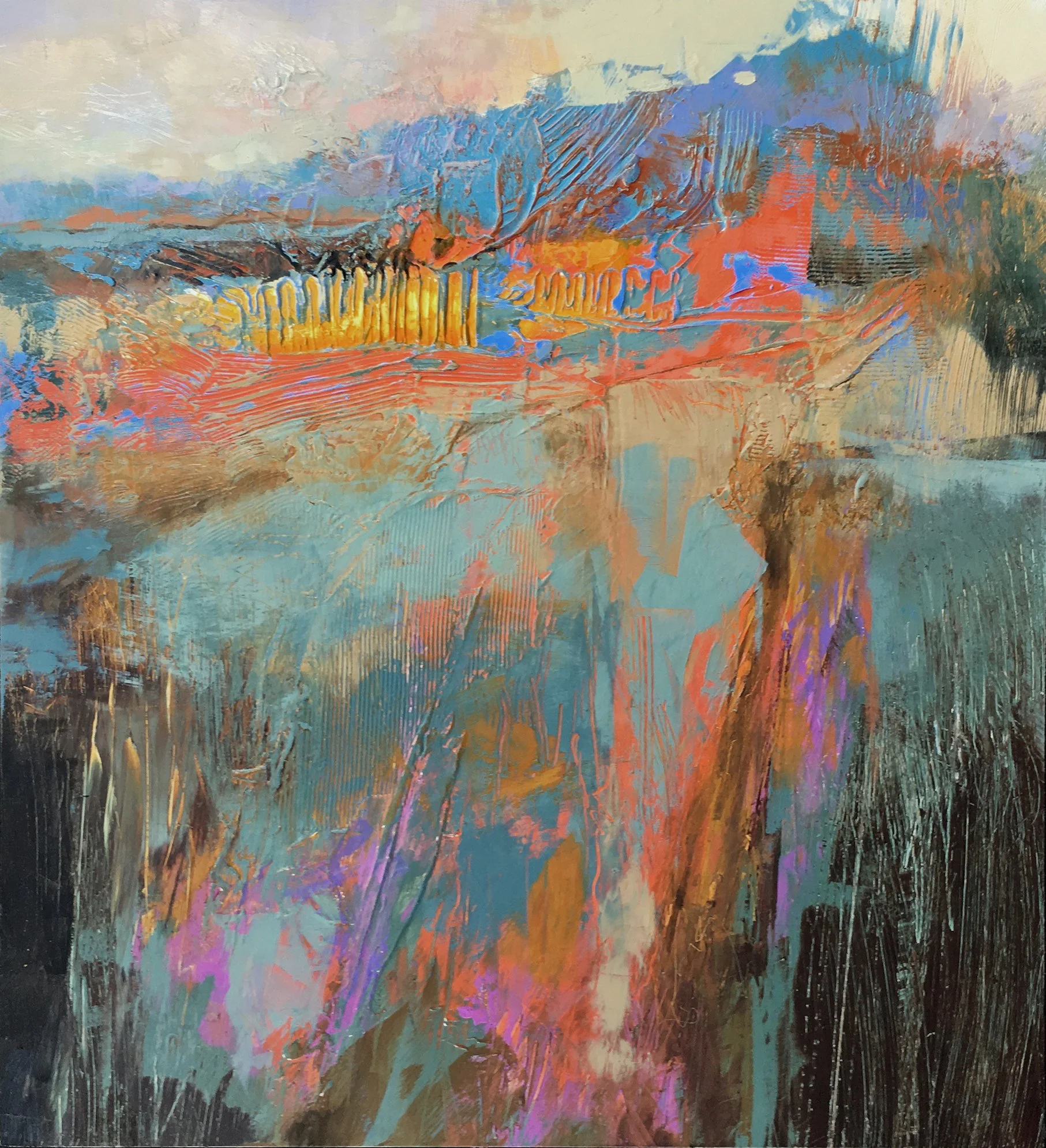    Harvest Gold   oil/cold wax on panel 24” x 22” x 1.5”  PRICE: $400  