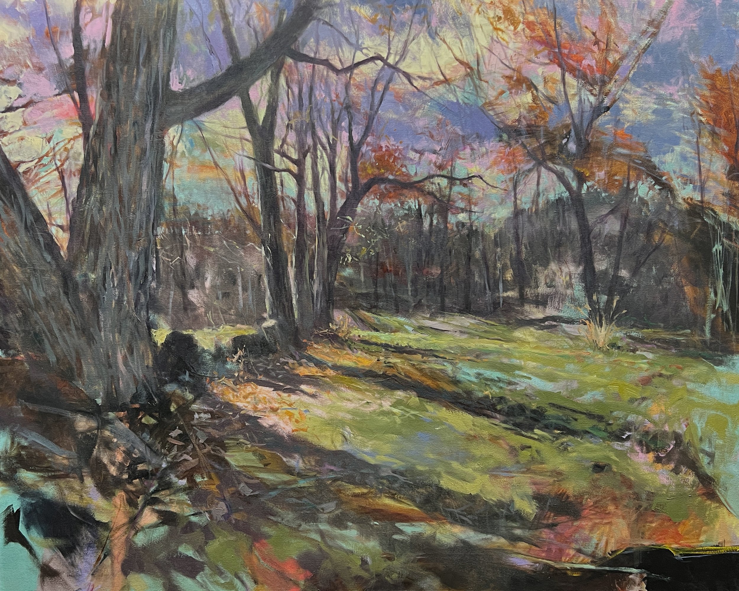    Hedgerow Shadows   oil on canvas 40” x 50” x 1.5”  PRICE: $500  