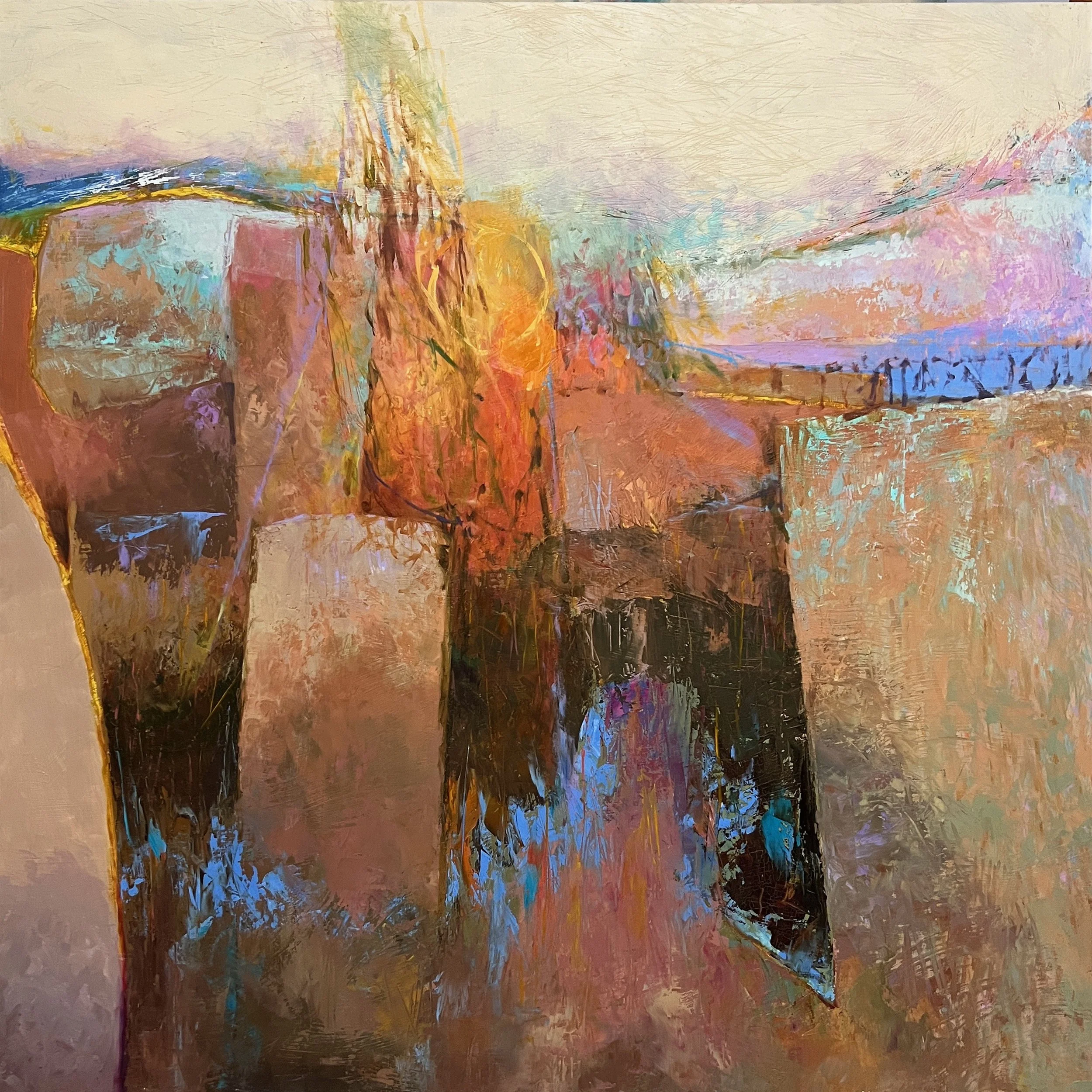    Quayside Sunset   oil/wax on panel 36” x 36” x 1.5”  PRICE: $1200  