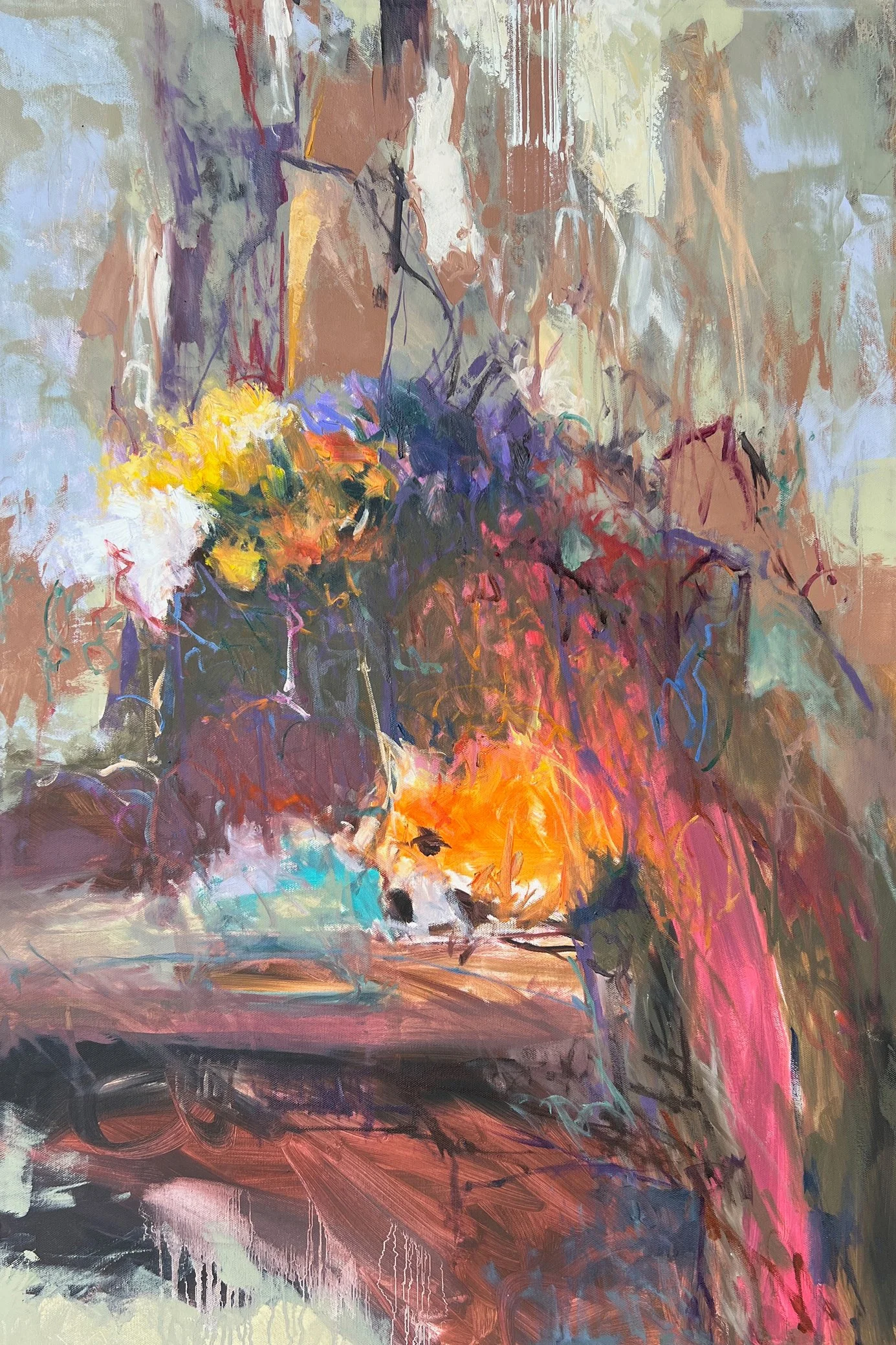    Pink Scarf Still Life   oil on canvas 36” x 24” x .75”  PRICE: $850  