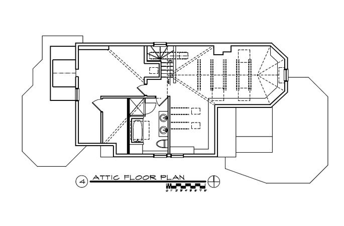 writer's attic studio, home office, skylights, built-in shelving, modernized Victorian home, single-family residential, bathroom, blueprints, dataCAD, floor plan