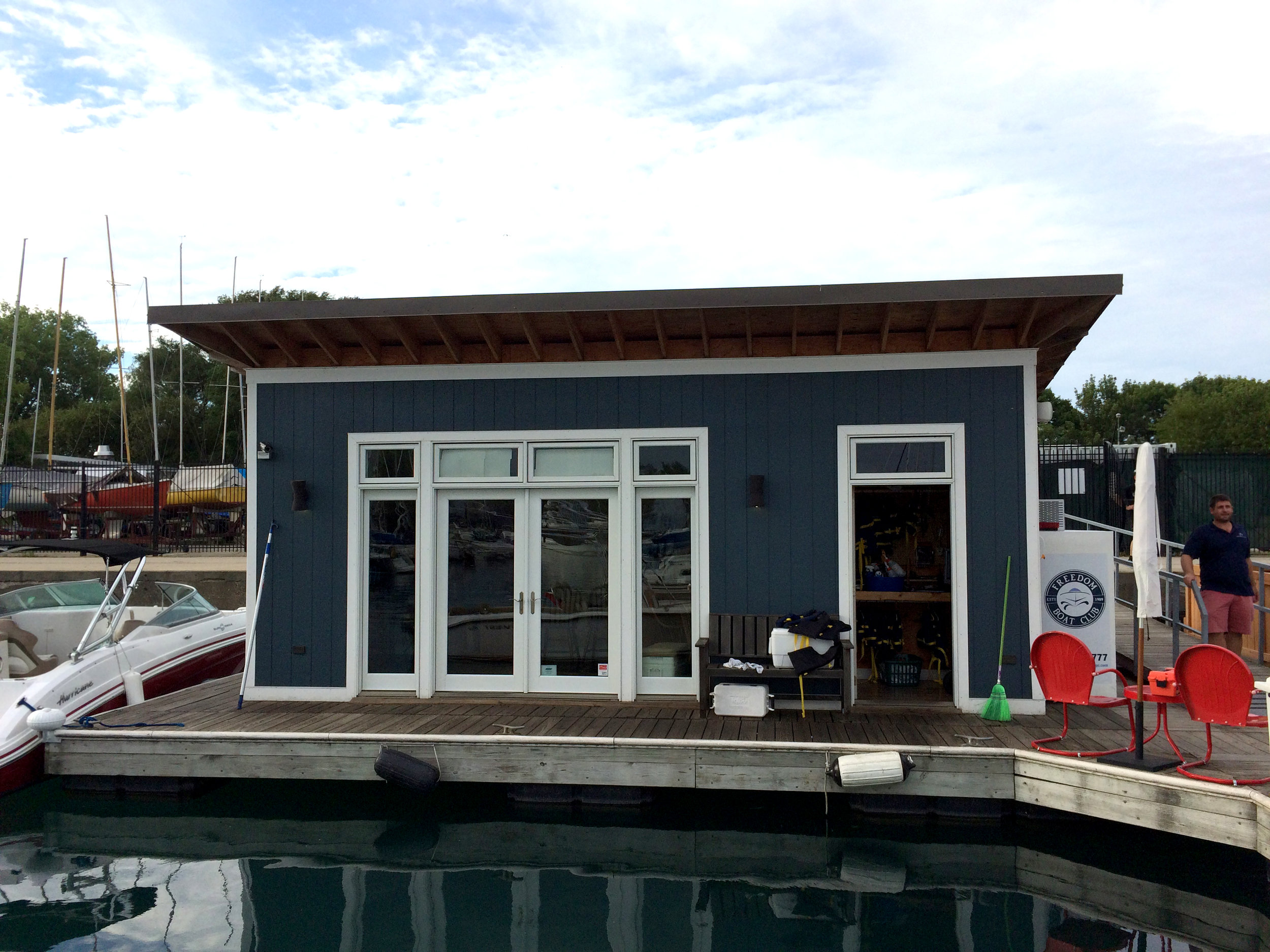 custom new construction, commercial design, floating office, houseboat, storage, Freedom Boat Club