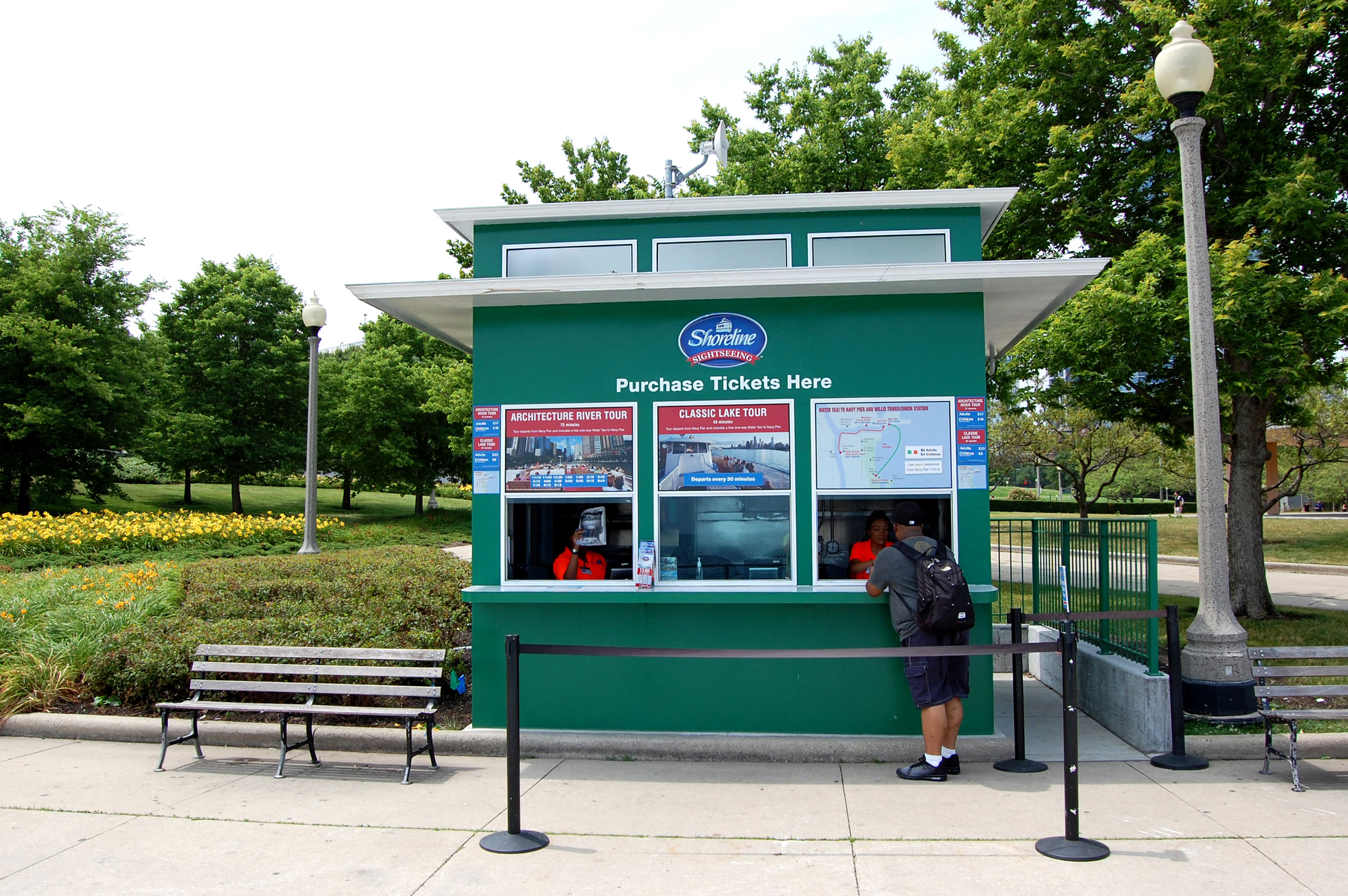 custom new construction commercial design ticket booth all-metal construction contextual design museum campus park structure architectural boat tour Lake Michigan waterfront lakefront water taxi